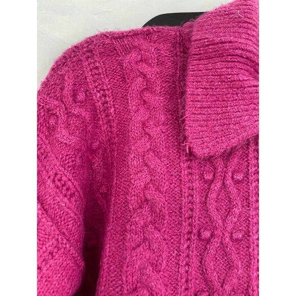 Free People NWT Every Cloud Pullover Cable Knit Collared Sweater Fuchsia Lrg New - Picture 4 of 12